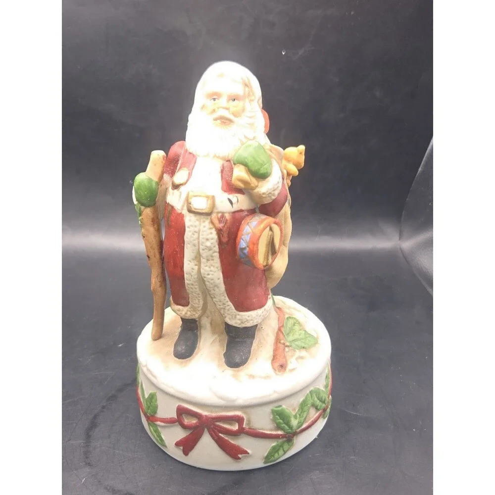 Vintage Enesco Porcelain Santa Claus With Toys Plays White Christmas WORKS